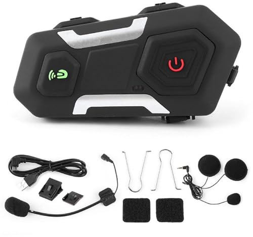TKSE Casque de moto Bluetooth 3.0, interphone sans fil Bluetooth pour casque de moto, accessoires de moto avec micro (1200 m/FM/mains libres/interrupteur 3 personnes/puissance de réduction du bruit)