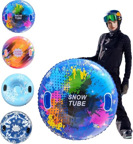 Aufblasbarer Schlitten,Snow Tube mit Griffen,Verdickter Verschleißfestes und Frostsicheres Material, Schneereife,Wintersport-Spielzeug für Kinder und Erwachsene(87 cm Durchmesser)