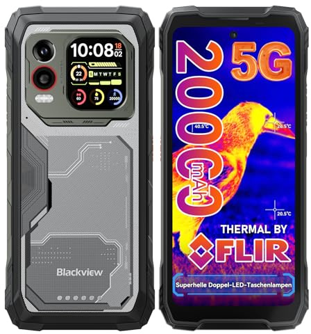 Blackview Xplore 1 Pro 5G Imagerie Thermique (Lepton3.5) Smartphone Incassable, 20000mAh 36Go+256Go/2To TF Téléphone Portable Incassable, Dimensity 7050, 6,78 2,4K 120Hz 64MP+50MP, IP69K/OTG/NFC/GPS