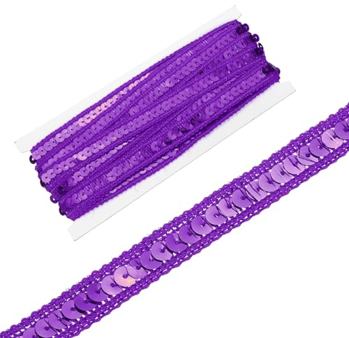 QUARKZMAN 0.5 Zoll x 5 Yards Pailletten Band Pailletten Geflecht Flaches Glitzerband Für Basteln Verzierungen Kostümhüte Kleider Schuhe Stirnband Nähen Dunkelviolett