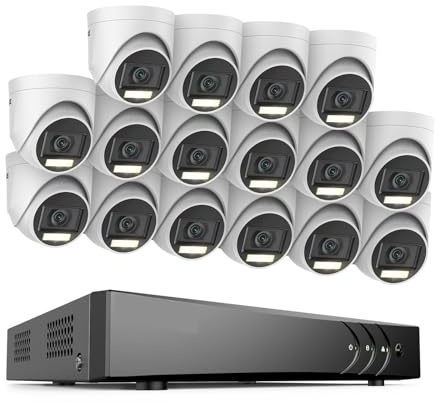 Système De Caméra Sécurité Lite 16 Canaux 5 MP H.265 + DVR Surveillance PIR Caméras Dôme Extérieures Kit Résistant Aux Intempéries IP67 DéTection De Mouvement(1T,16CH 16PCS Kit)