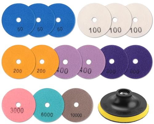 Rastapulz Juego de 16 discos de pulido de diamante de 100 mm para pulido de mármol de hormigón, juego de discos abrasivos