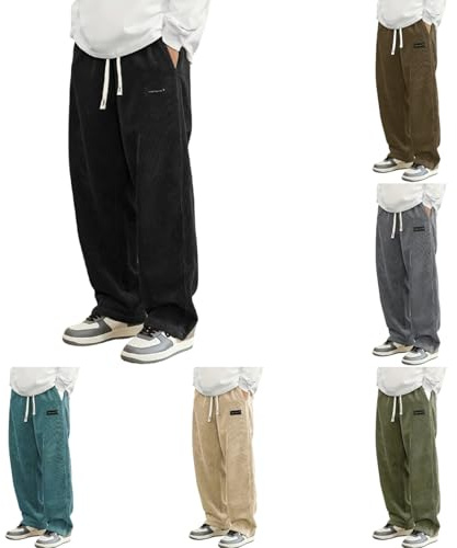 Generico Pantaloni di Velluto Uomo - Kirakuco Pantalonis Giapponesi A Coste Largo Taglio Dritto, Modello con Vita Elasticizzata E Cordino Baggy Elasticizzati Casual Pantalone