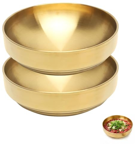 Chingcoo Set di 2 ciotole termiche in acciaio inox, 1700 ml, termoisolanti e impilabili, grandi ciotole per insalata, zuppa e cucina (oro)