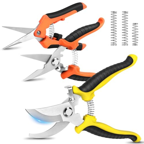 Ainiv 3 st trädgårdssaxar set, rostfritt stål sekatör med halkfria PP-belagda handtag, lätta och ergonomiska trädgårdssaxar för växter, häckar, blommor