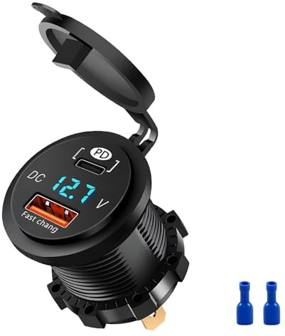 48W Car Charger Socket USB C PD USB A Fast Charging LED Voltmeter