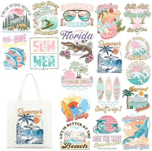 Tintnut maritim stil strykbilder DTF sommar fräscha strykbilder för textilier 18 stycken järn on transferlappar för strykning vinylklistermärken för kläder, väskor och dekoration gör-det-själv-design
