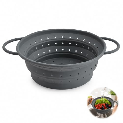 Collapsible Colander, Retractable Colander Plastic for Home and Camping | Silicone Colander Collapsible for Draining Pasta, Vegetables and Fruits