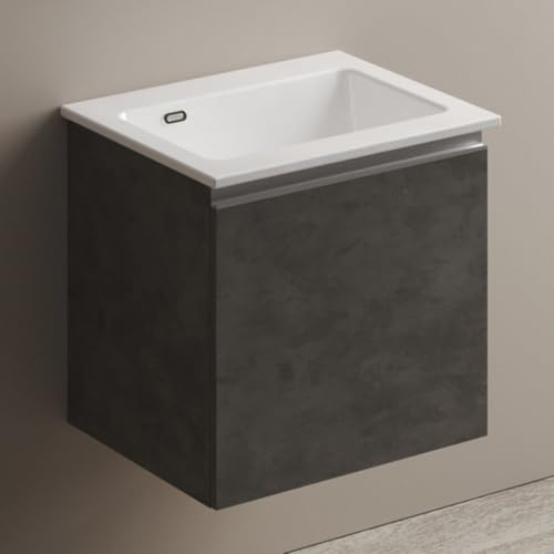 1 PZ MOBILE LAVATOIO SOSPESO CON LAVABO IN CERAMICA E MANIGLIA A GOLA Bianco Classico - LxP 60x50 cm NextradeItalia Mod.FERX.DIAERN-XPSNE-BCDNAN