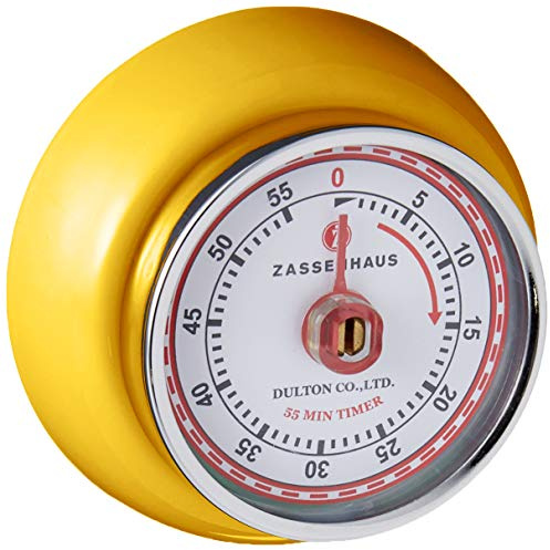 Zassenhaus Kökstimer, magnetisk, retro, klassisk, mekanisk, matlagningstimer (gul), 7 cm