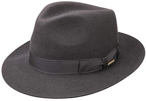 Stetson Sombrero Bogart Penn Mujer/Hombre - Made in The EU de Fieltro Pelo con ala hacia Arriba Forro, Banda Grosgrain Verano/Invierno Primavera Verano Otoño Invierno - 56 cm Gris