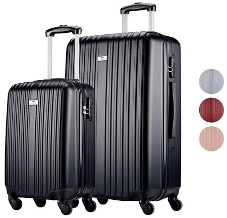 Slazenger Kofferset 2 Teilig - Handgepäck Koffer und Reisekoffer (M + XL) - ABS Trolley Hartschalenkoffer Set mit 360° Rädern - Kombinationsschloss - Schwarz