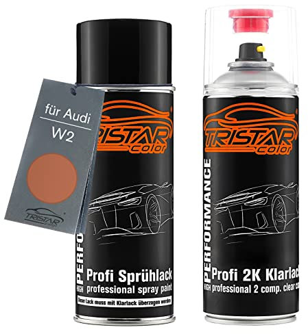 TRISTARcolor Autolack 2K Spraydosen Set für Audi W2 Kupfer Metallic Basislack 2 Komponenten Klarlack Sprühdose
