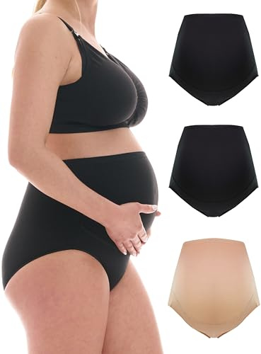 Herzmutter Unterhose Schwangerschaft Baumwolle 3X OekoTex Umstandsslip 5130 | Unterwäsche Schwangerschaft Schwangerschaftsslip Überbauch Hohe Taille 3er-Set