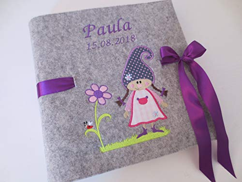 Fotoalbum Kind/Baby Album Name Mädchen Geburt Wollfilz 30 cm x 30 cm