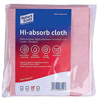 HI-Absorb Microfibre Cloth, 38cm x 35cm, Red, Pack of 5