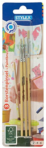 Stylex 35043 - Pinsel-Set mit 3 flachen Borstenpinseln in den Größen 2, 4 und 6, zum Malen mit Deck-, Tempera, Aquarell-, Öl- und Acrylfarben, auch für die Schule geeignet