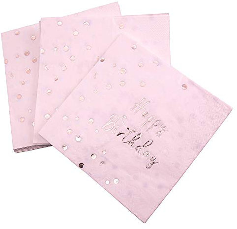 Maojuee Servietten Geburtstag Rosegold 32 Stück Papierservietten Rosa Gold für Party Mädchen Frauen Kinder Geburtstagsdeko Tischdeko