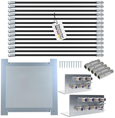 maxx.onLine Sat Multischalter 8 Teilnehmer 1 Satellit Installations-Set inkl. Überspannungsschutz, 35cm Flex F-Stecker Verbindungskabel, Erdungswinkel, Montageplatte, Sat Anlage, Komplettset