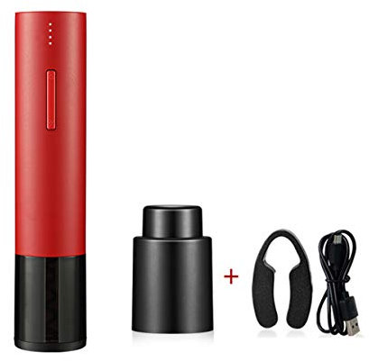 LTLWSH Sacacorchos Electrico, Abrelatas Electrico Profesional, Abridor Botellas de Vino con Cortador de Papel, Tapón de Vino de Vacío y Cable de Datos,Rojo