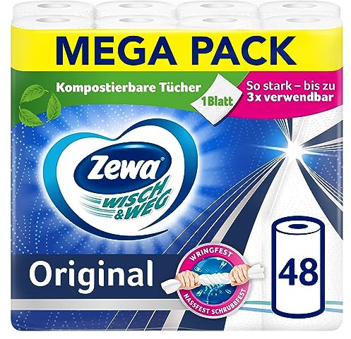 Zewa Wisch und Weg Original Küchenrolle, Mega Pack, 12 Packungen (48 Rollen x 45 Blatt)