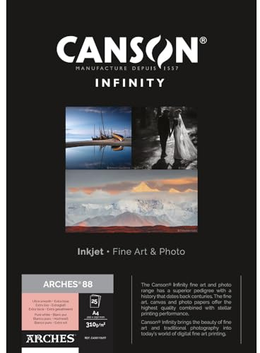 CANSON Infinity ARCHES 88 Rag - Tirage papier Fine Art ARCHES - Boîte de 25 feuilles A4 - Extra Lisse - Blanc Pur - 310g/m²