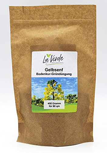 La Verde MEIN GARTEN UND ICH. Gelbsenf Samen 400g für 80m², Bodenkur, einjährige Gründüngung, schnellwachsend, Saatgut ohne Gentechnik