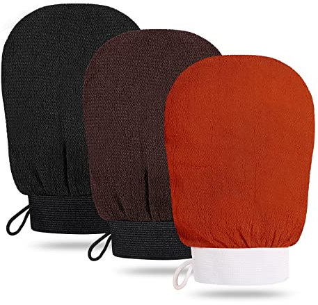 3 Piezas Guante Exfoliante Corporal, Esponja Exfoliante Corporal Manoplas Baño, Guante Exfoliante para Suavizar la Piel y Eliminar las Vello Encarnado(Multicolor)