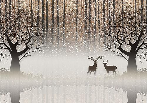 Wesmilewallpaper Papel De Pared 3D Tela No Tejida Papel Tapiz Retro Hermoso Bosque Alce Animal Paisaje Natural Papel Pintado 150x105cm
