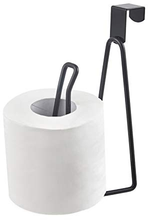 INIUNIK Over The Tank Toilet Paper Holder Stand, Metal Toilet Tissue Roll Holder Dispenser Reserve for Bathroom Storage and Organization- Black
