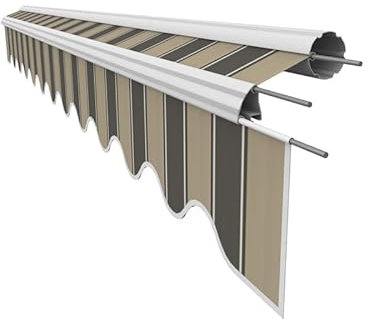 Leudus Markisenstoff mit Volant für 5,5 x 3,5 m Markisen-Ersatzstoff Markisentuch Markisenbespannung Markisentuch Sonnenschutz fertig genäht Maß Tuch 5,38 x 3,5 m Volant 5,38 x 0,21 m Design SPD060