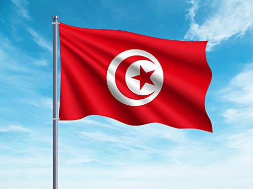 OEDIM Drapeau de la Tunisie | 150x85cm | Renforcé et surpiqûres | Drapeau avec 2 oeillets métalliques et résistant à l'eau