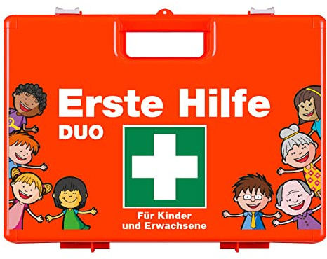 TMS PRO SHOP Erste-Hilfe-Koffer DUO Kinder + Erwachsene, orange, 43 x 15 x 33,5 cm, gefüllt aus Kunststoff, Art.-Nr. 609629 | Verbandskasten | Notfallkoffer | Erste Hilfe Kasten