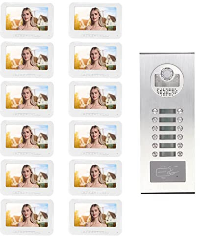 Système d'Interphone Vidéo, 100-240V 7 Pouces Couleur LCD Interphone d'appartement 12 écrans Mains Libres Haute Définition pour Le Ménage (Prise UE)