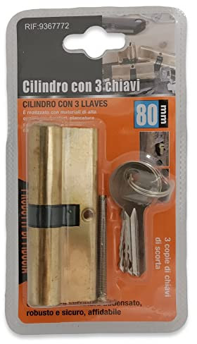 Cilindro Europeo per Serramenti porte e finestre con 3 chiavi in ottone con vite di montaggio 80x32mm