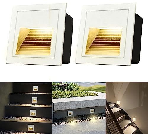 Arotelicht 2 pezzi LED da incasso a parete quadrato bianco caldo 3000K IP65 luci per scale impermeabili luci per passerelle lampada da comodino in alluminio bianco illuminazione e luci decorative