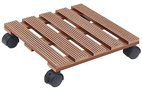 Makastle WPC Pflanzenroller witterungsbestaendig 100 kg Tragkraft, Rollbrett Pflanzen, Blumenroller für Innenbereich, Kübelroller für den Innen- sowie Außenbereich, 4 Stk. Braun 30x30x7,5 cm