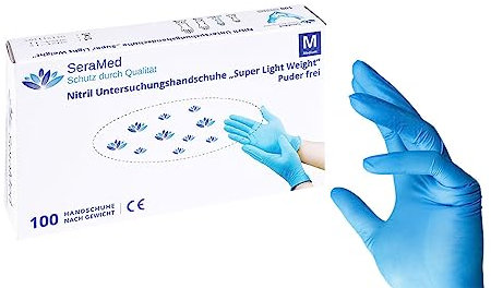 SeraMed Nitrilhandschuhe puderfrei Einmalhandschuhe 100 Stück blau Größe L