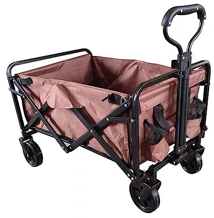 Bollerwagen Faltbar 80L,Tarnung Garten Handwagen Faltbar Breite Reifen Transportwagen Mit Seitentasche Getränkehalter Verstellbarem Griff,Bis 55Kg Tragkraft,Braun,6.5 Wheels