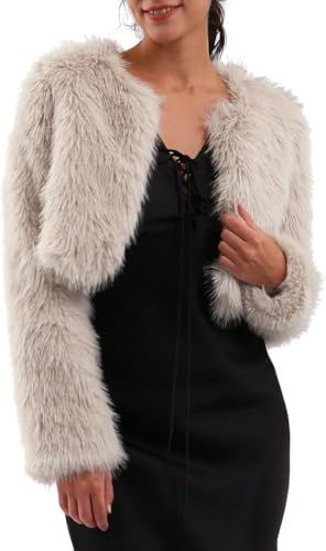 Amazhiyu Womens Faux Fur Coat, Winter Open Front Long Sleeve Warm Jacket Apricot M