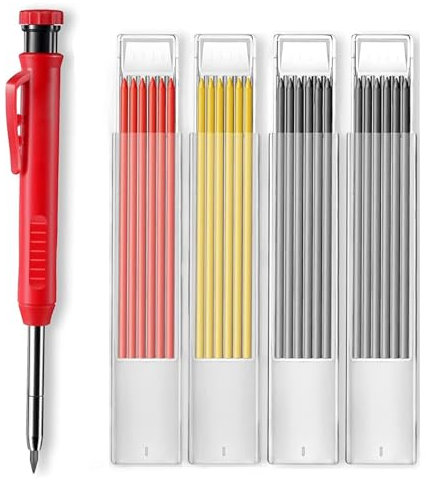 Matita carpentiere,Matite meccaniche,Matita mina,Matita falegname,1 matita falegname con 24 matite mine-Adatto per disegni architettonici e lavorazione del legno,utensili da disegno