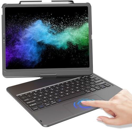 KBCASE Touch Keyboard Case for iPad Air 13-inch (M2) 2024/for iPad Pro 12.9 inch 3rd/4th Gen 2018/2020, 360°Rotatable Case with Touchpad & Pencil Holder for iPad Air 13 inch/Pro 12.9 (Titanium Gray)