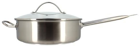 MENASTYL - Sauteuse professionnel 28cm en acier inoxydable avec couvercle en verre - 7520016