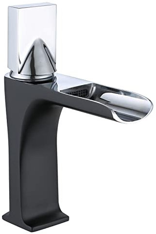 Beckenhahn Wasserhahn Schwarzer Wasserhahn Heißes Und Kaltes Waschbecken Badezimmer-Waschtisch-Wasserhahn Badezimmerschrank Vollkupfer-Wasserfall-Wasserhahn Einlochmontage Schwarz + Silber