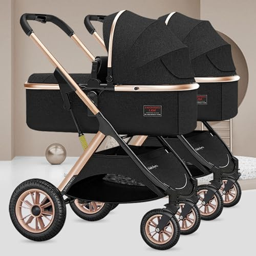 Cochecito Paraguas Gemelar,Cochecito Infantil Doble,Cochecito Gemelos Side By Side,Silla De Paseo Doble Desmontable Con 2 Asientos Individuales,Cochecito Reversible Paisaje Alto ( Color : Nero )
