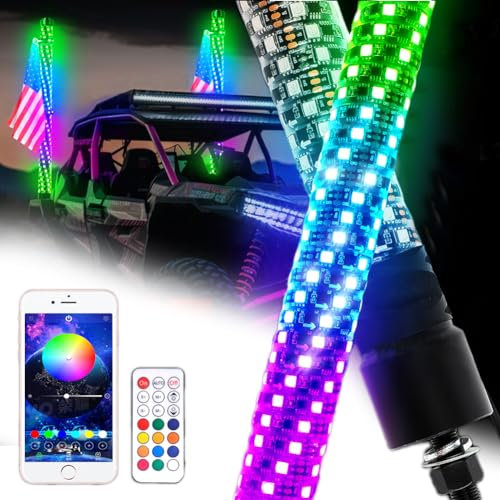 Difference U Plus épaisse LED Fouet lumineux RGB, 40/50/60cm lumière UTV avec application et télécommande, lumière fouet LED pour SUV, ATV, UTV, RZR, Can-Am, camions,Dune Buggy tout-terrain (40 CM)