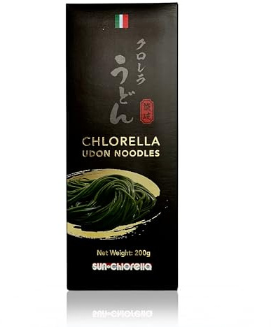 Sun Chlorella Japanese Udon Noodles Chlorella Green Algae Instant Healthy Boost for Soup, Pasta, Stir Fry Bowls - Dry, Ready to Cook - Vegan, Vegetarian - 7 oz 200g (4 Servings)