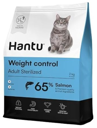 Hantu - Pienso Adult Weight Control de Salmón para Gatos Esterilizados | Efecto Saciante | Control de Peso | Buena Salud Digestiva | Alta Palatabilidad | Cuidado Urinario, 2 Kg
