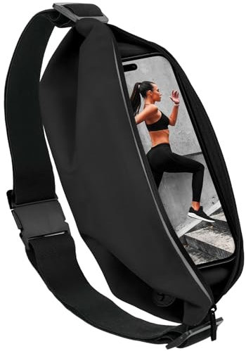 moex Lauftasche Jogging für Samsung Galaxy S24 Ultra Handytasche zum Joggen, Handy Laufgürtel, Bauchtasche Sport Laufgurt Fitness Running Belt, Sportgürtel Hüfttasche, 1 Fach, Schwarz