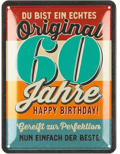LANOLU Blechschild 60 Schild Geburtstag - 60er Schild ORIGINAL - Deko 60 Geburtstag Mann, 60 Geburtstag Deko, lustiges Geburtstagsschild 60 als Geburtstagskarte 60 - Metallschild 15x20cm